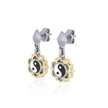 Yin Yang Chakra Silver and Gold Post Earring MER1691-YY - Jewelry